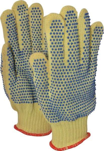 Ansell - Size L (9), ANSI Cut Lvl 2, Abrasion Lvl 3, PVC Coated Cut Resistant Gloves - Fully Coated Coated, Kevlar Lining, Knit Wrist, Yellow/Blue, Paired - Makers Industrial Supply