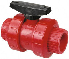 NIBCO - 1-1/2" Pipe, Full Port, PVDF True Union Design Ball Valve - 1 Piece, Inline - One Way Flow, Flanged x Flanged Ends, Wedge Handle, 150 WOG - Makers Industrial Supply