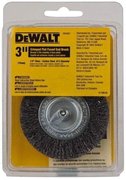 DeWALT - 3" Brush Diam, Flat Faced, End Brush - 1/4" Diam Shank, 20,000 Max RPM - Makers Industrial Supply