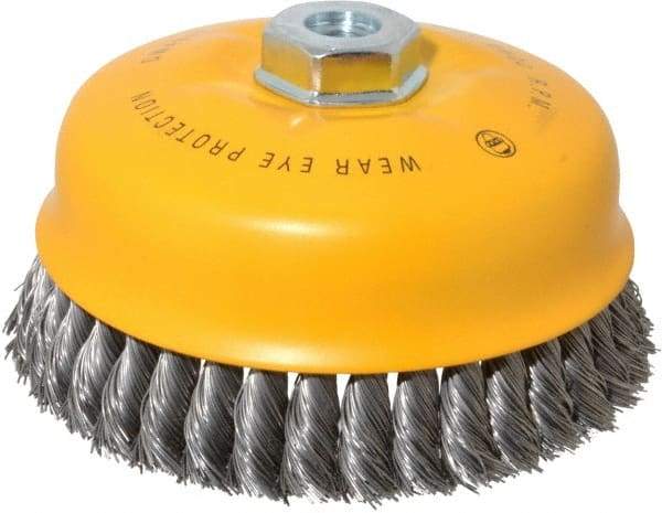 DeWALT - 6" Diam, 5/8-11 Threaded Arbor, Steel Fill Cup Brush - 0.023 Wire Diam, 6,600 Max RPM - Makers Industrial Supply