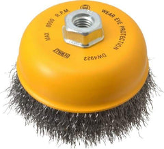 DeWALT - 5" Diam, 5/8-11 Threaded Arbor, Steel Fill Cup Brush - 0.02 Wire Diam, 8,000 Max RPM - Makers Industrial Supply