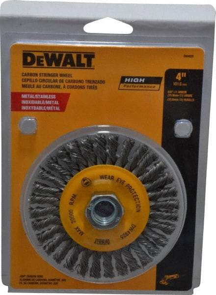 DeWALT - 4" OD, 5/8-11 Arbor Hole, Knotted Steel Wheel Brush - 0.02" Filament Diam, 20,000 RPM - Makers Industrial Supply