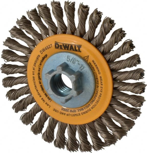 DeWALT - 4" OD, 5/8-11 Arbor Hole, Knotted Stainless Steel Wheel Brush - 0.02" Filament Diam, 20,000 RPM - Makers Industrial Supply