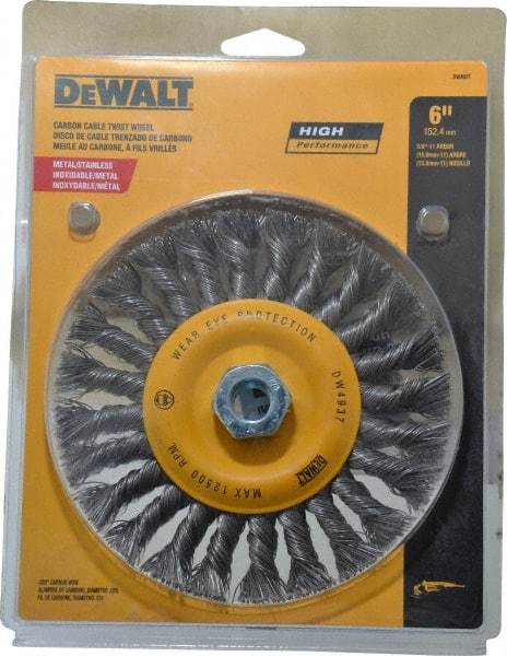 DeWALT - 6" OD, 5/8" Arbor Hole, Knotted Steel Wheel Brush - 0.025" Filament Diam, 12,500 RPM - Makers Industrial Supply