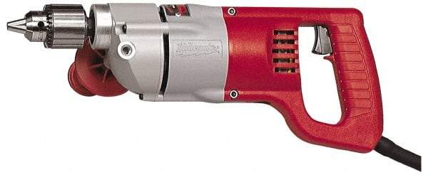 Milwaukee Tool - 1/2" Keyed Chuck, 1,000 RPM, D-Handle Electric Drill - 7 Amps, 120 Volts, Reversible, Includes Chuck Key with Holder & Side Handle - Makers Industrial Supply