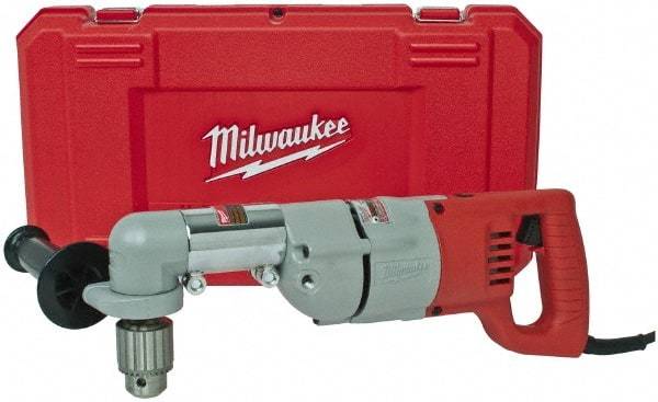 Milwaukee Tool - 1/2" Keyed Chuck, 600 RPM, D-Handle Electric Drill - 7 Amps, 120 Volts, Reversible, Includes 3/16" Socket Wrench, 9/16" Open End Wrench, RAD Assembly, Side Handle - Makers Industrial Supply