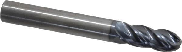 SGS - 5/16" Diam, 13/16" LOC, 4 Flute Solid Carbide Ball End Mill - AlTiN Finish, Single End, 2-1/2" OAL, 5/16" Shank Diam, Spiral Flute - Makers Industrial Supply