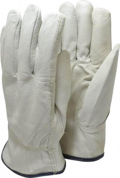 MCR Safety - Size XL (10) Grain Cowhide General Protection Work Gloves - For Work & Driver, Uncoated, Slip-On Cuff, Full Fingered, Cream/Blue, Paired - Makers Industrial Supply