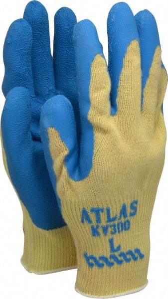 SHOWA - Size L (9), ANSI Cut Lvl 3, Abrasion Lvl 4, Rubber Coated Cut Resistant Gloves - Palm & Fingers Coated, Kevlar Lining, Knit Wrist, Yellow/Blue, Paired - Makers Industrial Supply