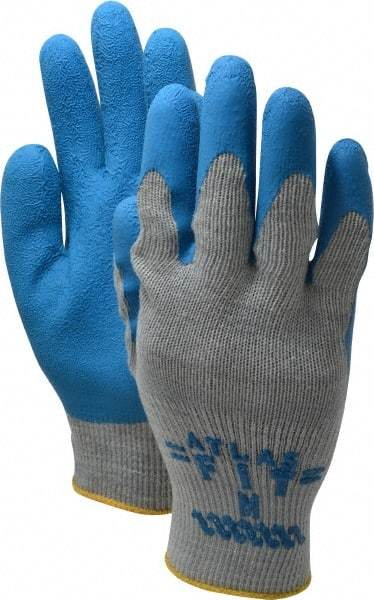 SHOWA - Size M (8) Rubber Coated Cotton Blend General Protection Work Gloves - For General Purpose, Palm & Fingers Coated, Knit Wrist Cuff, Full Fingered, Blue/Gray, Paired - Makers Industrial Supply