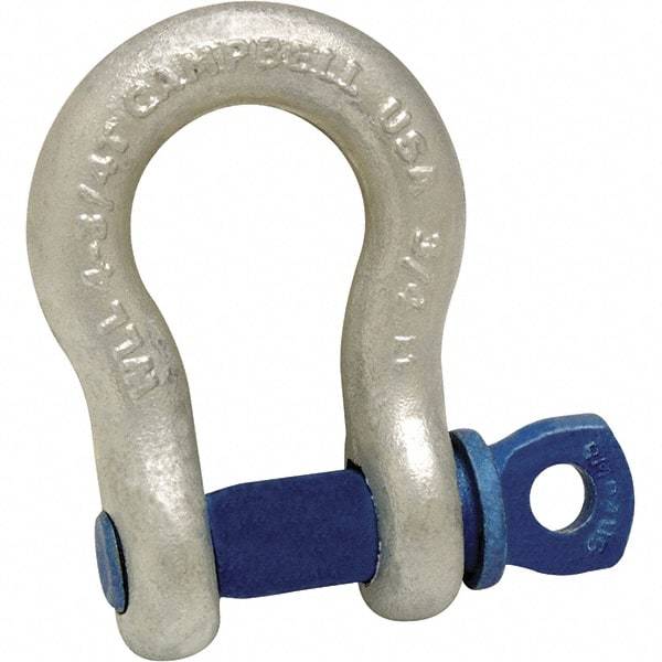 Campbell - 5/8" Nominal Chain Size, 3.25 Ton Carbon Steel Screw Anchor Shackle - 5/8" Pin Diam, 1-1/16" Wide Inside Jaw, 1-9/16" Inside Width, 1-7/16" Max Body Thickness - Makers Industrial Supply