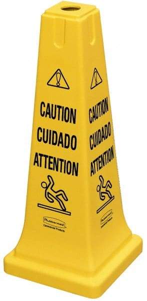 Rubbermaid - Caution, 10-1/2" Wide x 25-3/4" High, Plastic Floor Sign - Cone, Black on Yellow, For Accident Prevention - Makers Industrial Supply