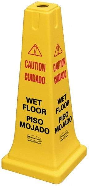 Rubbermaid - Caution - Wet Floor, 10-1/2" Wide x 25-3/4" High, Plastic Floor Sign - Cone, Black on Yellow, For Accident Prevention - Makers Industrial Supply