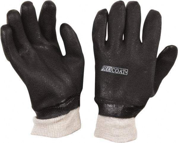 PRO-SAFE - Size L (9), 10" Long, Supported, PVC Chemical Resistant Gloves - Textured Finish, Jersey Lined, Knit Wrist Cuff, Black - Makers Industrial Supply