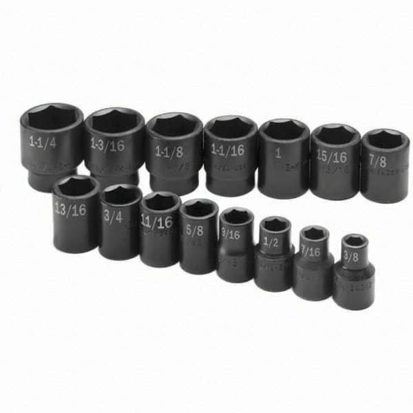 SK - 1/2" Drive Standard Impact Socket Set - 3/8 to 1-1/4", Inch Measurement Standard - Makers Industrial Supply