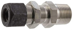 Parker - 3/8" OD, Stainless Steel Bulkhead Connector - 3/4" Hex, Comp x MNPT Ends - Makers Industrial Supply