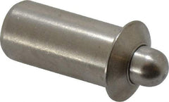 Vlier - 0.786" Body Len x 3/8" Body Diam, 0.234" Plunger Diam, 2.5 Lb Init to 7 Lb Final End Force, 0.786" Len Under Flange, Stainless Steel Press Fit Spring Plunger - 1/2" Flange Diam, 0.096" Flange Thickness, 0.882" Plunger Len, 3/16" Plunger Projection - Makers Industrial Supply