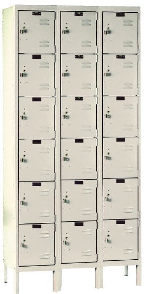 Hallowell - 18 Door, 6 Tier, Galvanite Corrosion Resistant Wardrobe & Box Lockers - Makers Industrial Supply