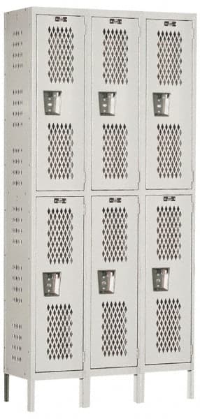 Hallowell - 6 Door, 2 Tier, Heavy-Duty Ventilated Wardrobe & Box Lockers - Makers Industrial Supply