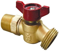 B&K Mueller - 1/2" Pipe, 125 psi WOG Rating, 1" Long Shank, Brass Hose Bibb, Stop Valve - Wing Tee Handle, MNPT/SWT x GHT End Connections - Makers Industrial Supply