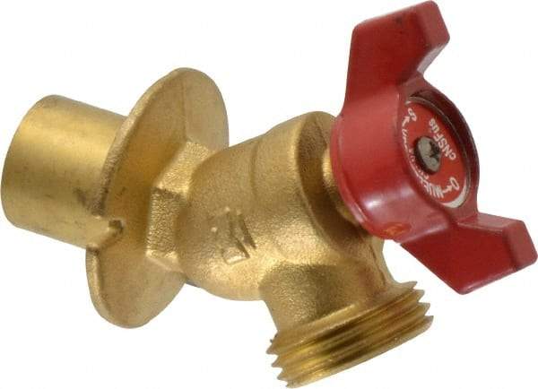 B&K Mueller - 1/2" Pipe, Brass Sillcock - Quarter Turn Handle, Soldered x GHT End Connections, 125 psi WOG Rating - Makers Industrial Supply