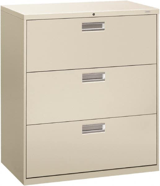 Hon - 36" Wide x 40.88" High x 19-1/4" Deep, 3 Drawer Lateral File - Steel, Light Gray - Makers Industrial Supply