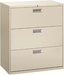 Hon - 36" Wide x 40.88" High x 19-1/4" Deep, 3 Drawer Lateral File - Steel, Light Gray - Makers Industrial Supply