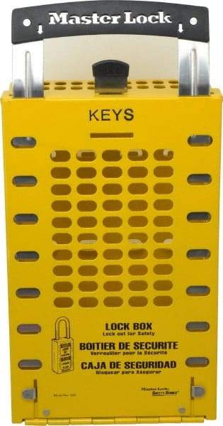 Master Lock - 3-1/2" Deep x 6-3/8" Wide x 12-3/4" High, Portable & Wall Mount Group Lockout Box - Yellow, 14 Padlocks - Makers Industrial Supply