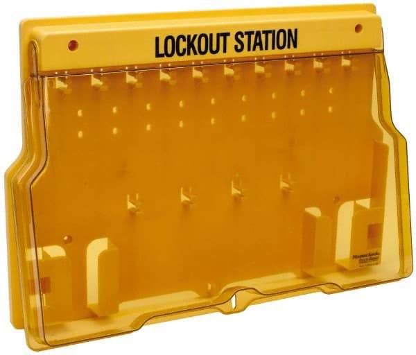 Master Lock - 1 Piece, Empty Polycarbonate Padlock Station - 22 Inch Wide x 15-1/2 Inch High x 1-3/4 Inch Deep, Black on Yellow, Covered - Makers Industrial Supply