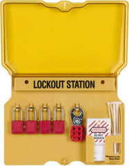 Master Lock - 7 Piece, Equipped Polycarbonate Padlock Station - 16 Inch Wide x 12-1/4 Inch High x 1-3/4 Inch Deep, Black on Yellow, Covered - Makers Industrial Supply