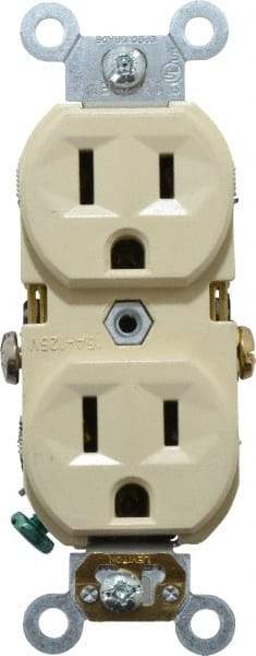 Leviton - 125 VAC, 15 Amp, 5-15R NEMA Configuration, Ivory, Specification Grade, Self Grounding Duplex Receptacle - 1 Phase, 2 Poles, 3 Wire, Flush Mount, Tamper Resistant - Makers Industrial Supply