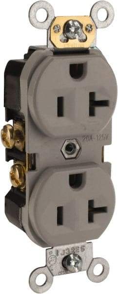 Leviton - 125 VAC, 20 Amp, 5-20R NEMA Configuration, Gray, Specification Grade, Self Grounding Duplex Receptacle - 1 Phase, 2 Poles, 3 Wire, Flush Mount, Tamper Resistant - Makers Industrial Supply