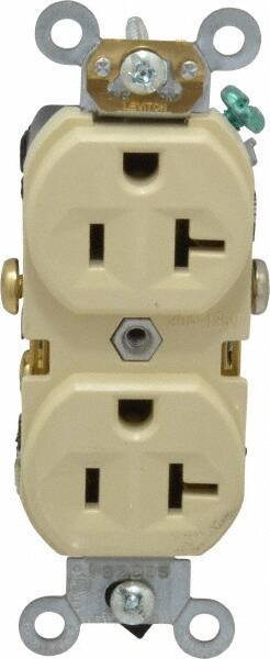 Leviton - 125 VAC, 20 Amp, 5-20R NEMA Configuration, Ivory, Specification Grade, Self Grounding Duplex Receptacle - 1 Phase, 2 Poles, 3 Wire, Flush Mount, Tamper Resistant - Makers Industrial Supply