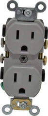 Leviton - 125 VAC, 15 Amp, 5-15R NEMA Configuration, Gray, Specification Grade, Self Grounding Duplex Receptacle - 1 Phase, 2 Poles, 3 Wire, Flush Mount, Tamper Resistant - Makers Industrial Supply