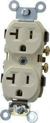 Leviton - 125 VAC, 20 Amp, 5-20R NEMA Configuration, Ivory, Specification Grade, Self Grounding Duplex Receptacle - 1 Phase, 2 Poles, 3 Wire, Flush Mount - Makers Industrial Supply