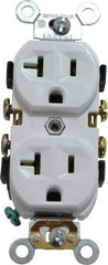 Leviton - 125 VAC, 20 Amp, 5-20R NEMA Configuration, White, Specification Grade, Self Grounding Duplex Receptacle - 1 Phase, 2 Poles, 3 Wire, Flush Mount, Tamper Resistant - Makers Industrial Supply