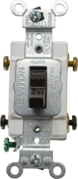 Leviton - 2 Pole, 120 to 277 VAC, 20 Amp, Commercial Grade, Toggle, Wall and Dimmer Light Switch - 1.31 Inch Wide x 4.06 Inch High - Makers Industrial Supply