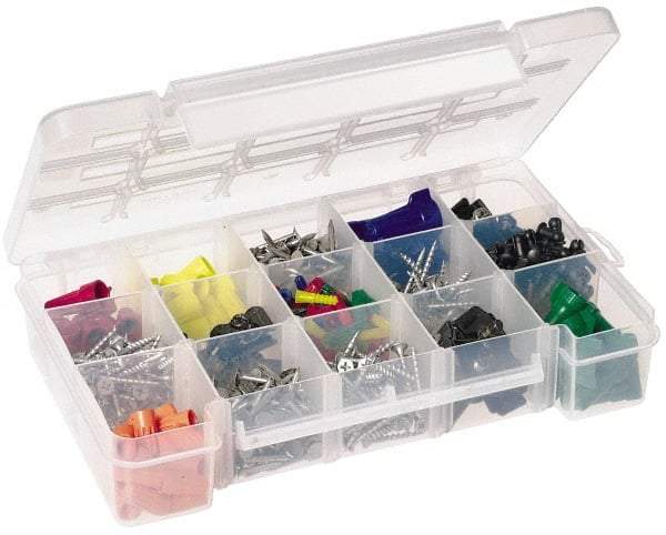 Akro-Mils - 7" Wide x 11" High x 2-3/8" Deep, Small Parts Storage Case - Clarified Polypropylene Frame, 3 to 15 Compartments, 2" Wide x 2-1/8 to 10-3/16" High x 2" Deep Bin - Makers Industrial Supply