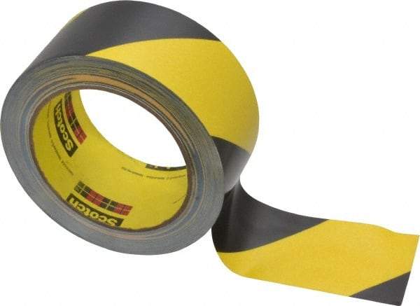 3M - Black & Yellow Striped Vinyl Tape - 2" Wide x 108' Long x 5.4 mil Thick, General Traffic - Makers Industrial Supply