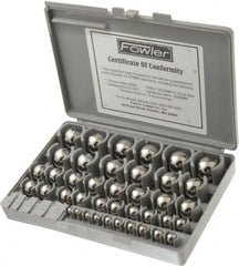 Fowler - to 1 to 25mm Diameter, Chrome Steel, Gage Ball Set - 0.0025 mm Tolerance, Grade 24 Accuracy, 63 RC Hardness, 25 Pairs - Makers Industrial Supply