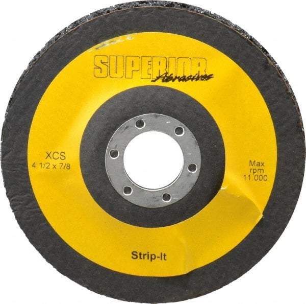 Superior Abrasives - 4-1/2" Very Coarse Grade Silicon Carbide Deburring Disc - 7/8" Center Hole, Arbor Connection, 11,000 Max RPM - Makers Industrial Supply