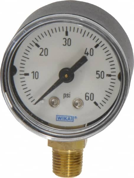 Wika - 1-1/2" Dial, 1/8 Thread, 0-60 Scale Range, Pressure Gauge - Lower Connection Mount, Accurate to 3-2-3% of Scale - Makers Industrial Supply