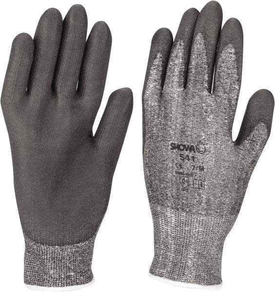 SHOWA - Size M (8), ANSI Cut Lvl 2, Puncture Lvl 2, Abrasion Lvl 6, Polyurethane Coated Cut Resistant Gloves - Palm & Fingers Coated, HPPE Lining, Knit Wrist, Gray/Gray, Paired - Makers Industrial Supply