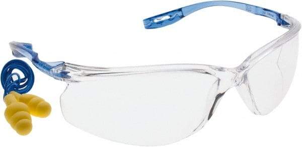 3M - Clear Lenses, Framed Safety Glasses - Anti-Fog, Scratch Resistant, Blue Polycarbonate Frame, Wrap Around - Makers Industrial Supply