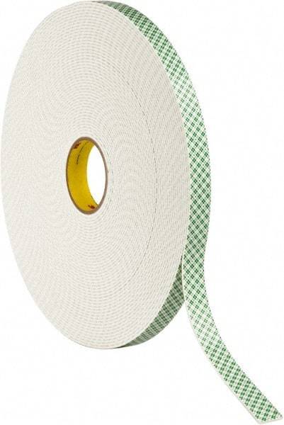 3M - 1" x 36 Yd Acrylic Adhesive Double Sided Tape - 1/8" Thick, Off-White, Urethane Foam Liner, Continuous Roll, Series 4008 - Makers Industrial Supply