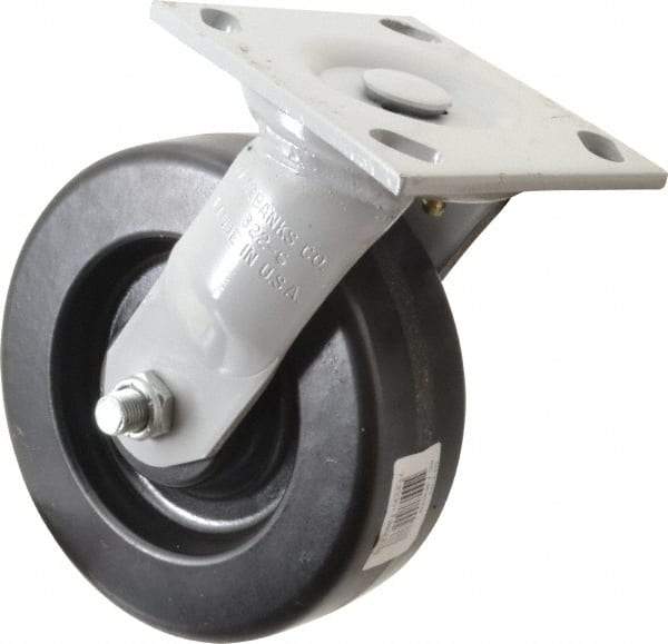 Fairbanks - 6" Diam x 2" Wide, Phenolic Swivel Caster - 1,200 Lb Capacity, Top Plate Mount, 4" x 4-1/2" Plate, Plain Bearing - Makers Industrial Supply