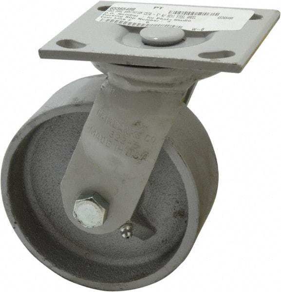 Fairbanks - 5" Diam x 2" Wide, Semi-Steel Swivel Caster - 1,000 Lb Capacity, Top Plate Mount, 4" x 4-1/2" Plate, Plain Bearing - Makers Industrial Supply