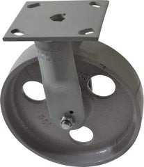 Fairbanks - 8" Diam x 2" Wide x 9-1/2" OAH Top Plate Mount Rigid Caster - Semi-Steel, 1,200 Lb Capacity, Roller Bearing, 4 x 4-1/2" Plate - Makers Industrial Supply