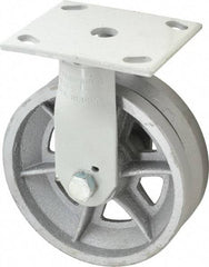 Fairbanks - 6" Diam x 2" Wide, V Groove Metal Rigid Caster - 1,200 Lb Capacity, Top Plate Mount, 4" x 4-1/2" Plate, Roller Bearing - Makers Industrial Supply