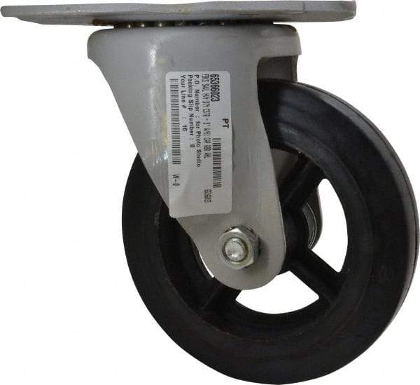 Fairbanks - 8" Diam x 2" Wide x 9-3/4" OAH Top Plate Mount Swivel Caster - Rubber, 1,000 Lb Capacity, Roller Bearing, 5-1/2 x 8-1/4" Plate - Makers Industrial Supply